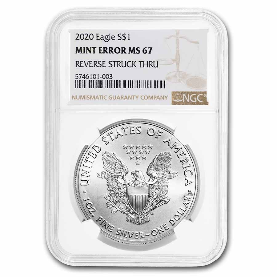 2020 Am Ag Eagle MS-67 NGC (Error, Rev Struck Thru)