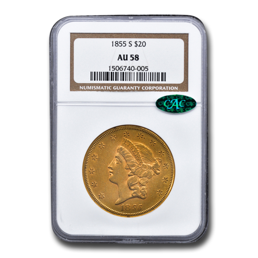 Buy 1855-S $20 Liberty Gold Double Eagle AU-58 NGC CAC