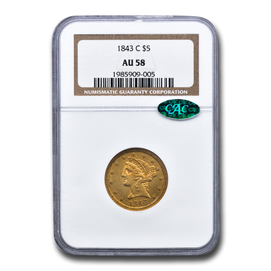 Buy 1843-C $5 Liberty Gold Half Eagle AU-58 NGC CAC