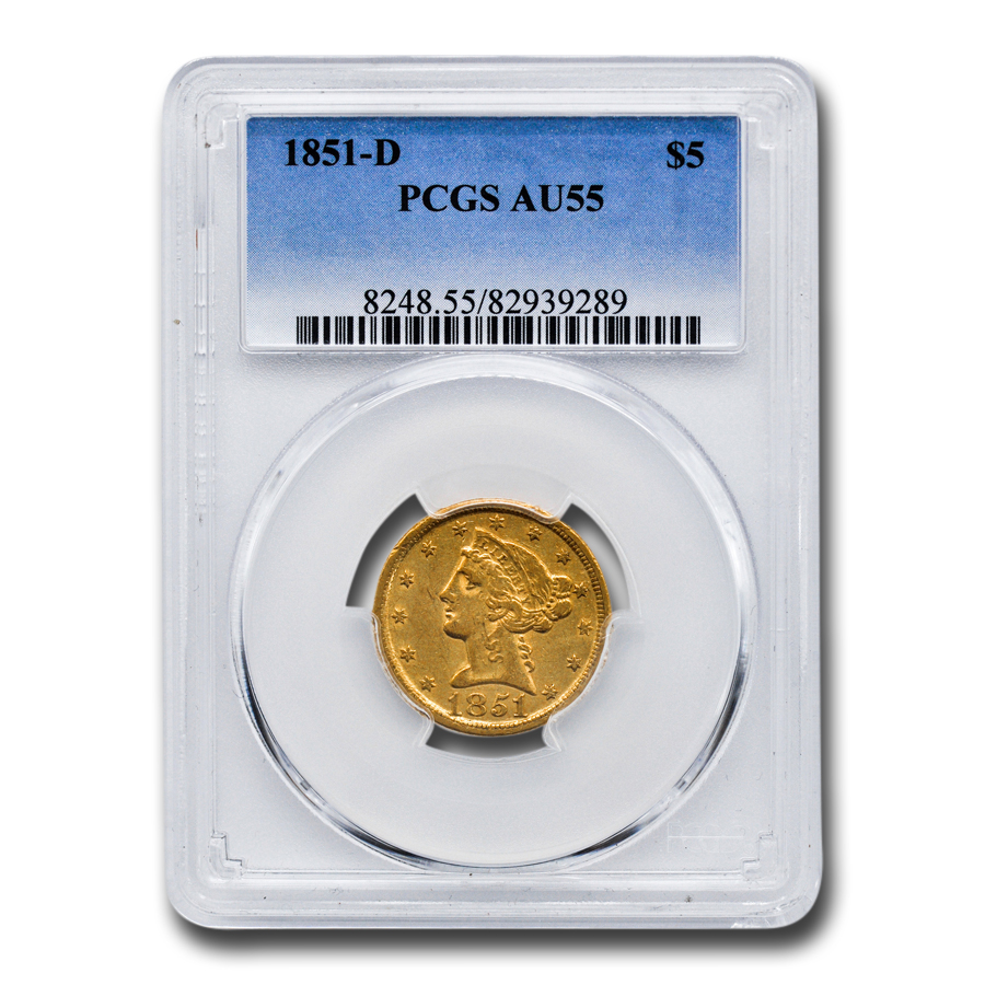 Buy 1851-D $5 Liberty Gold Half Eagle AU-55 PCGS