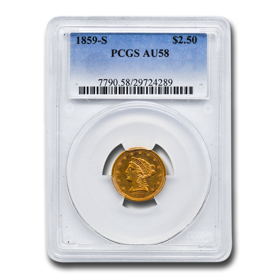 Buy 1859-S $2.50 Liberty Gold Quarter Eagle AU-58 PCGS