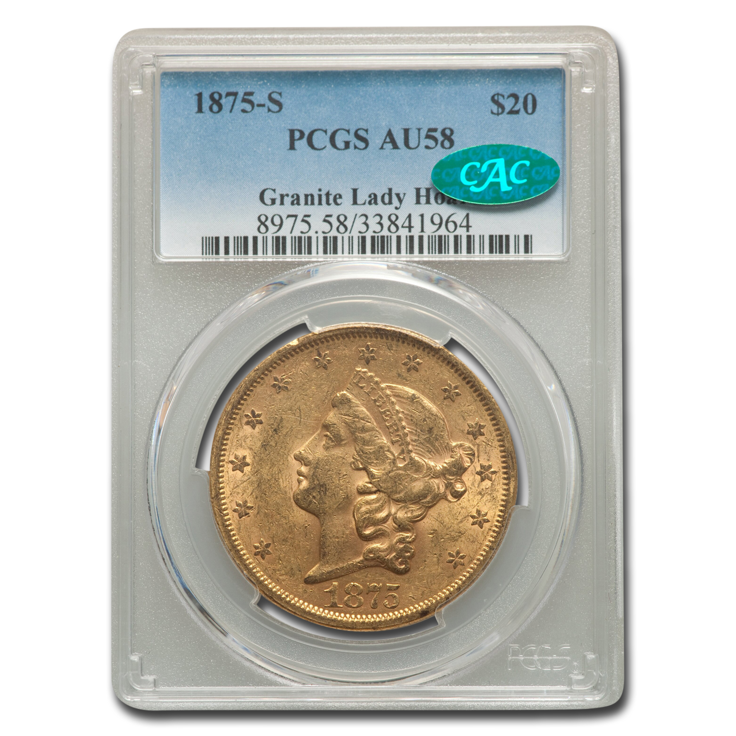 Buy 1875-S $20 Liberty Gold Double Eagle AU-58 PCGS CAC