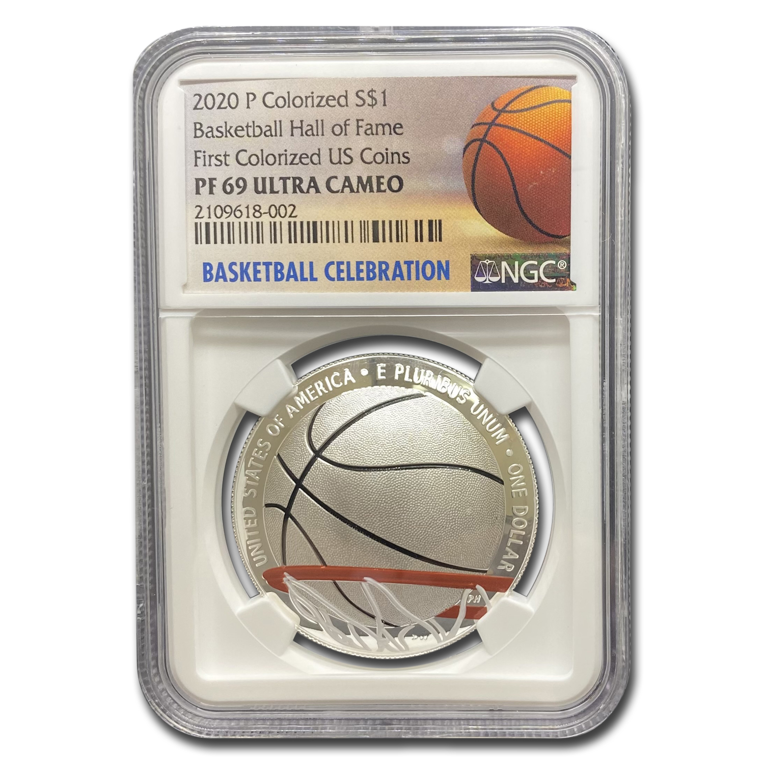 Buy 2020-P Basketball Hall of Fame $1 Ag Color PF-69 - Click Image to Close