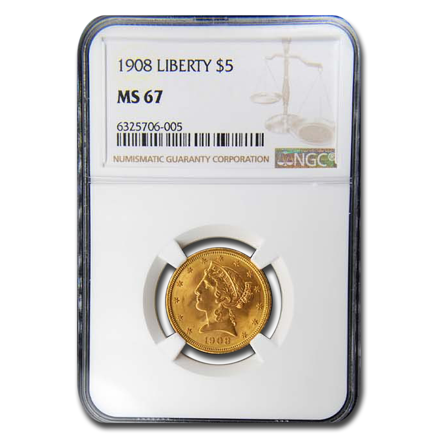 Buy 1908 $5 Liberty Gold Half Eagle MS-67 NGC