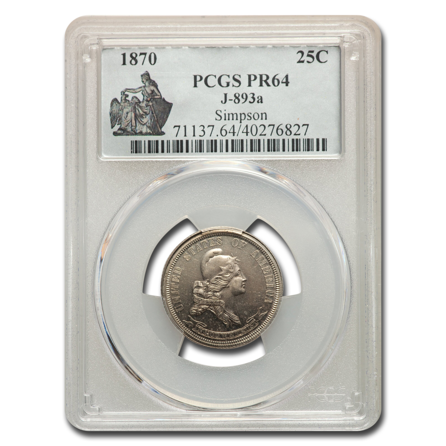 Buy 1870 Quarter Pattern PR-64 PCGS (J-893a) - Click Image to Close