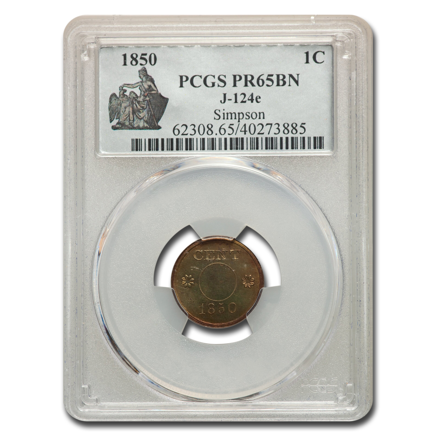 Buy 1850 One Cent Pattern PR-65 PCGS (Brown, J-124e)