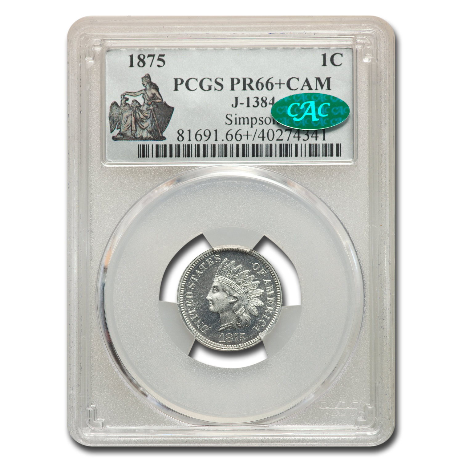 Buy 1875 One Cent Pattern PR-66+ Cameo PCGS CAC (J-1384)