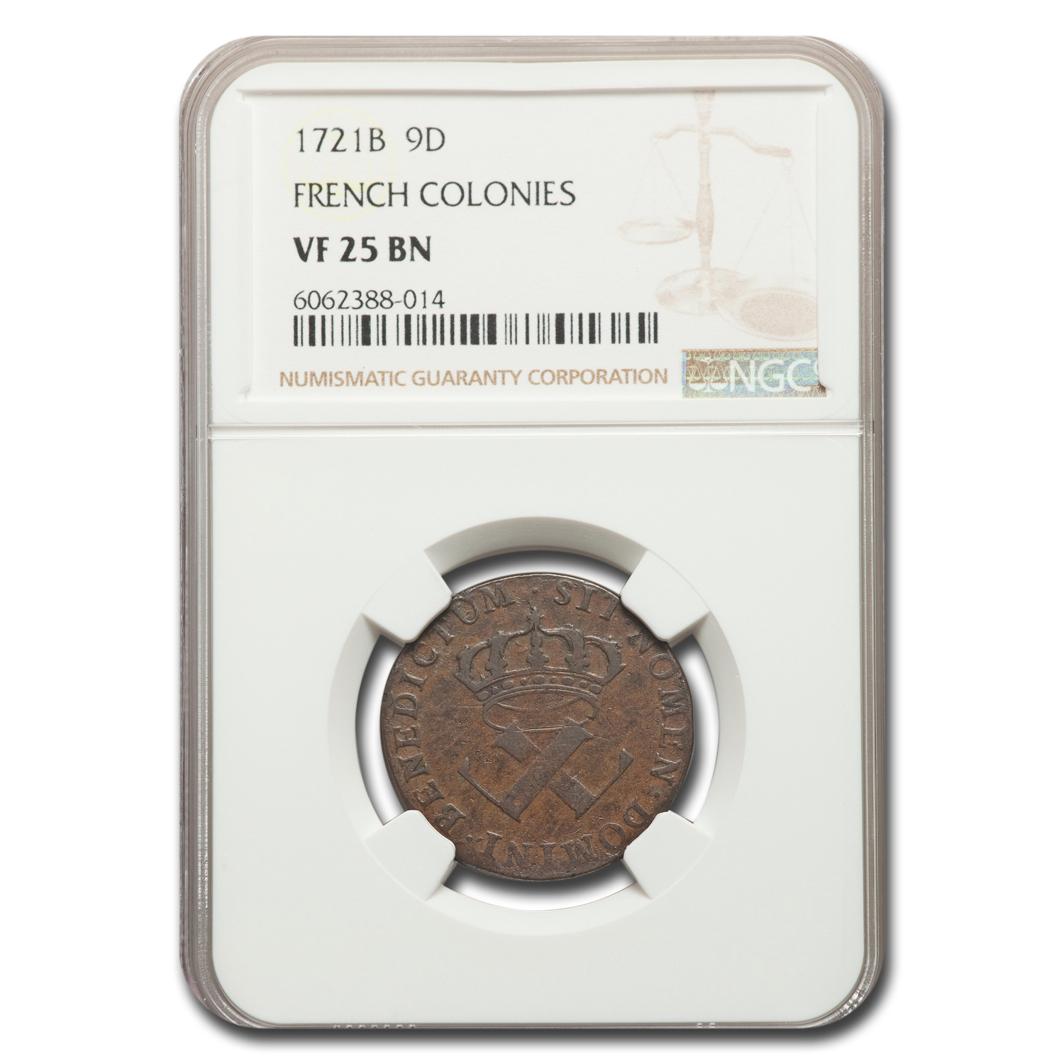 Buy 1721-B French Colonies One Sou 9 Deniers VF-25 NGC (Brown)