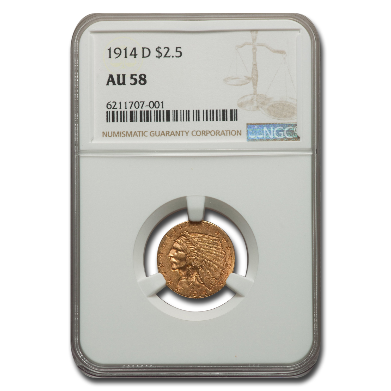 Buy 1914-D $2.50 Indian Gold Quarter Eagle AU-58 NGC - Click Image to Close