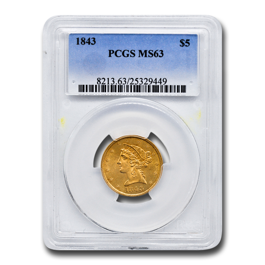 Buy 1843 $5 Liberty Gold Half Eagle MS-63 PCGS