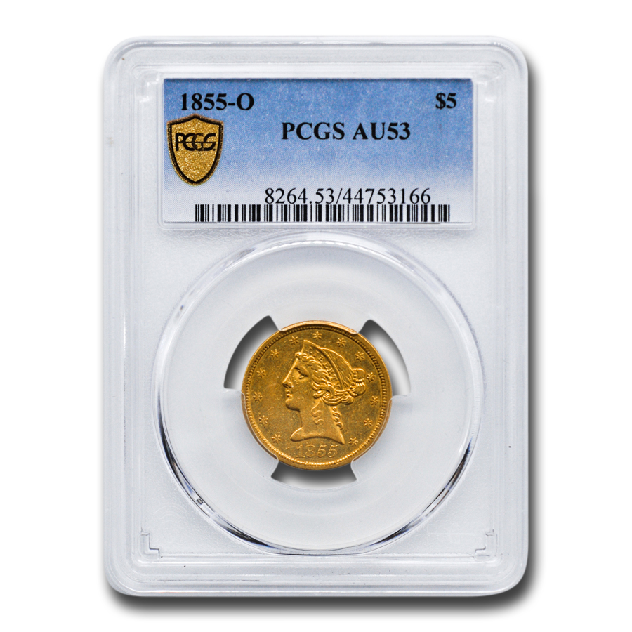 Buy 1855-O $5 Liberty Gold Half Eagle AU-53 PCGS