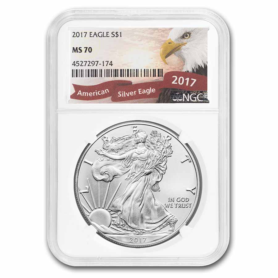 2017 American Silver Eagle MS-70 NGC (Red, Eagle Label - Click Image to Close