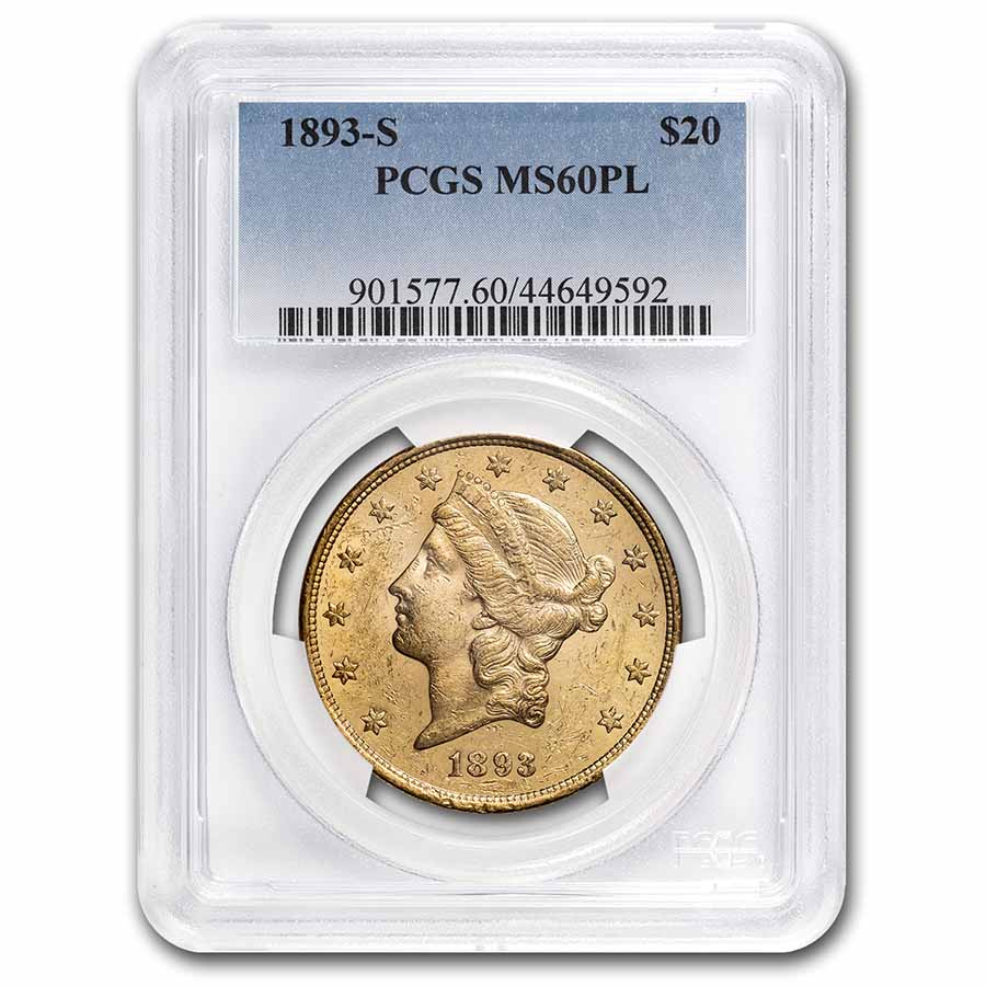 1893-S $20 Liberty Gold Double Eagle MS-60 PL PCGS