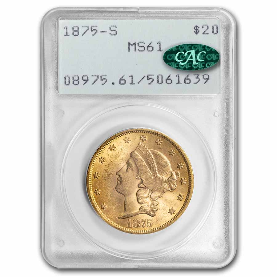 Buy 1875-S $20 Liberty Gold Double Eagle MS-61 PCGS (Rattler, CAC)