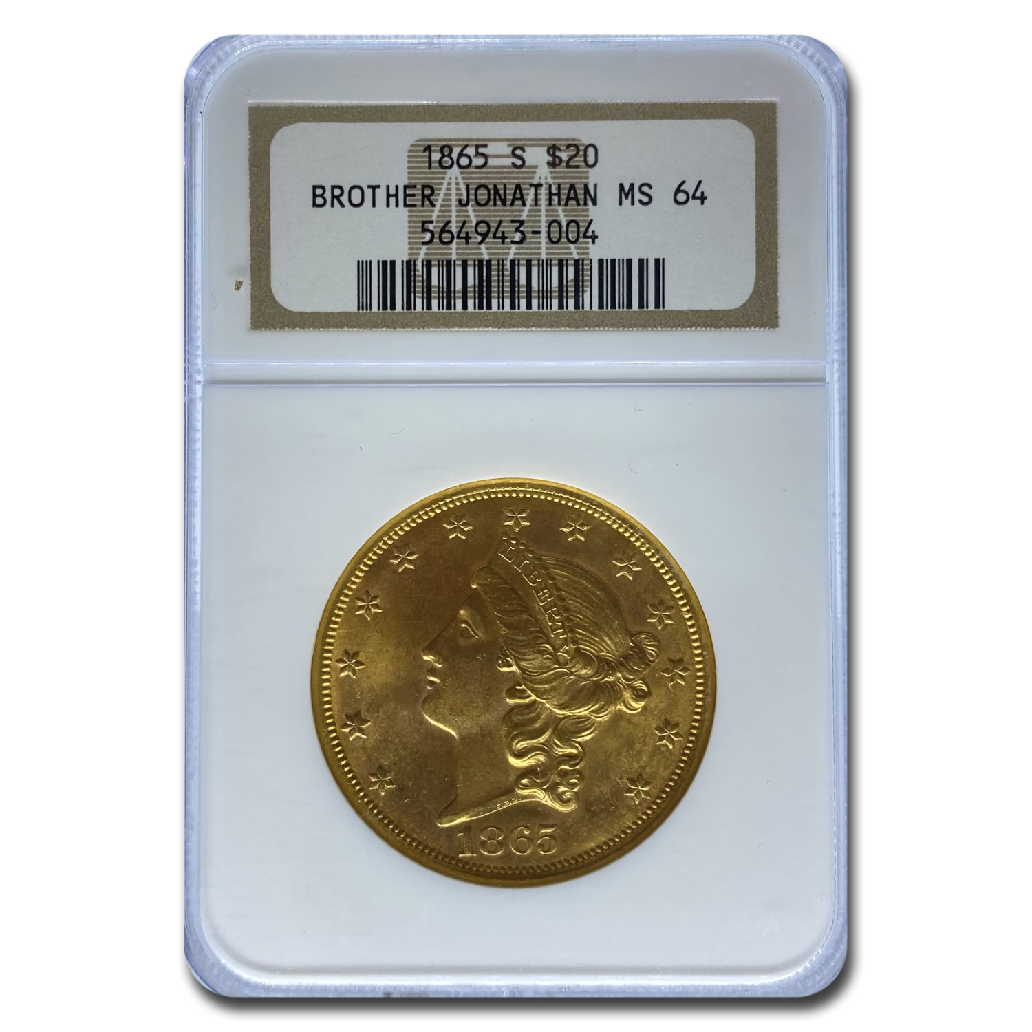 Buy 1865-S $20 Liberty Gold Double Eagle MS-64 NGC (Brother Jonathan)