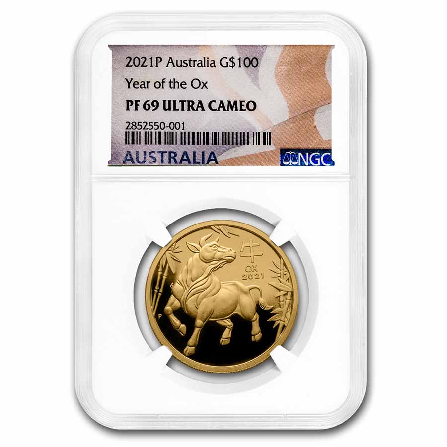 2021 Australia 1 oz Gold Lunar Ox SIII PF-69 NGC
