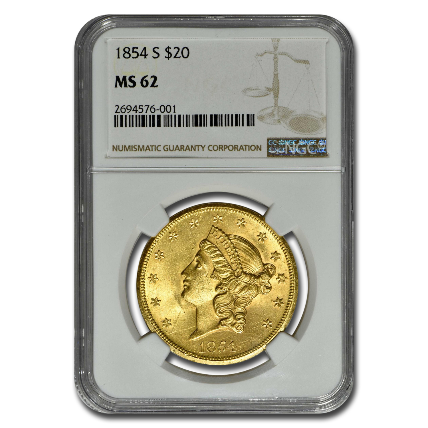 Buy 1854-S $20 Liberty Gold Double Eagle MS-62 NGC