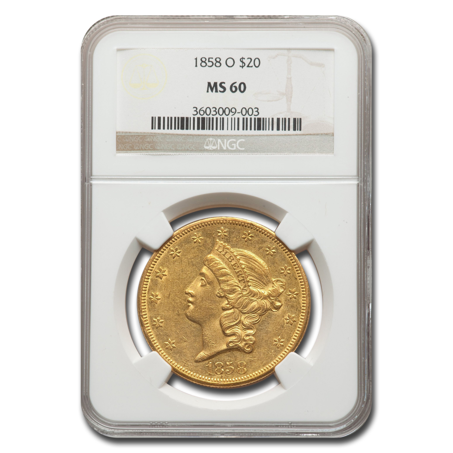 Buy 1858-O $20 Liberty Gold Double Eagle MS-60 NGC