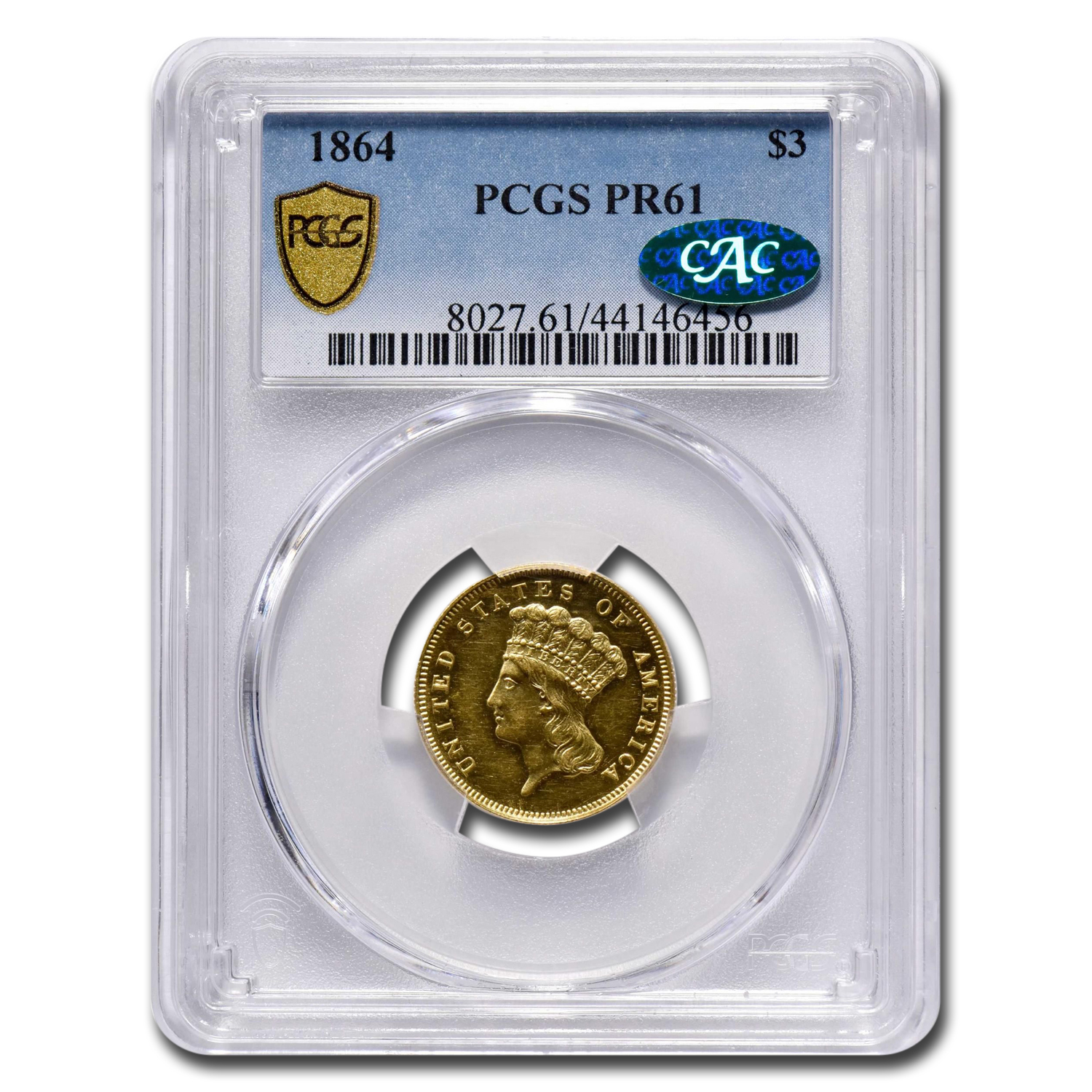 Buy 1864 $3 Gold Princess PR-61 PCGS CAC