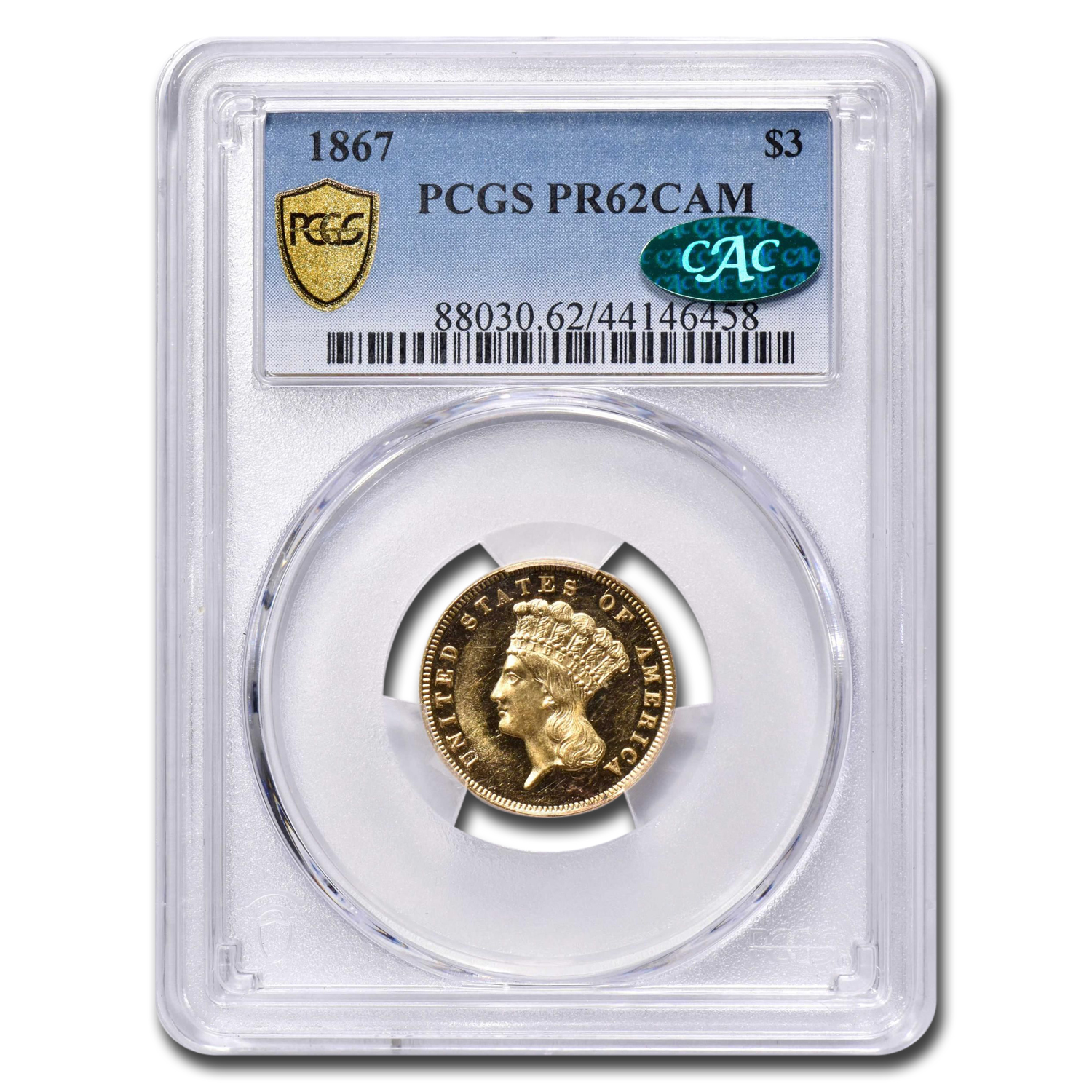 Buy 1867 $3 Gold Princess PR-62 Cameo PCGS CAC