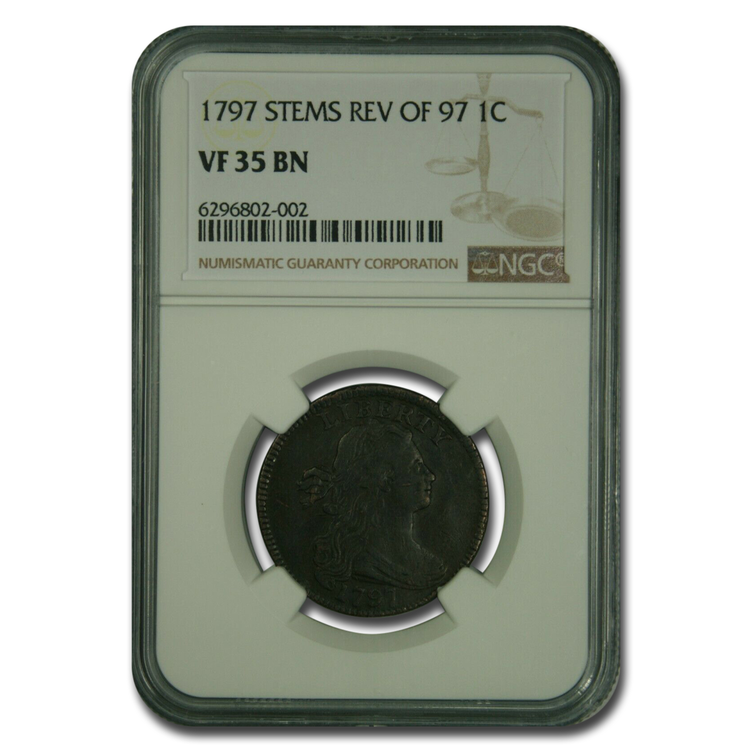 Buy 1797 Draped Bust Large Cent VF-35 NGC (Stems, Rev of 97, BN) - Click Image to Close