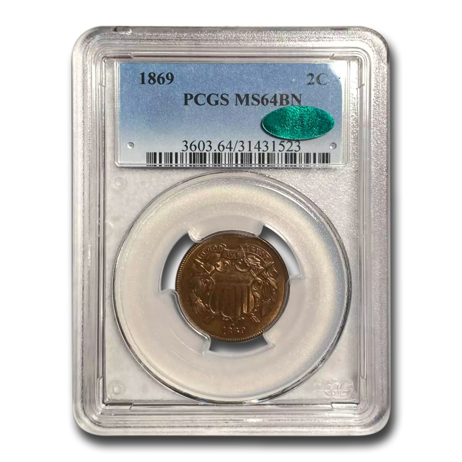 Buy 1869 Two Cent Piece MS-64 PCGS CAC (Brown)
