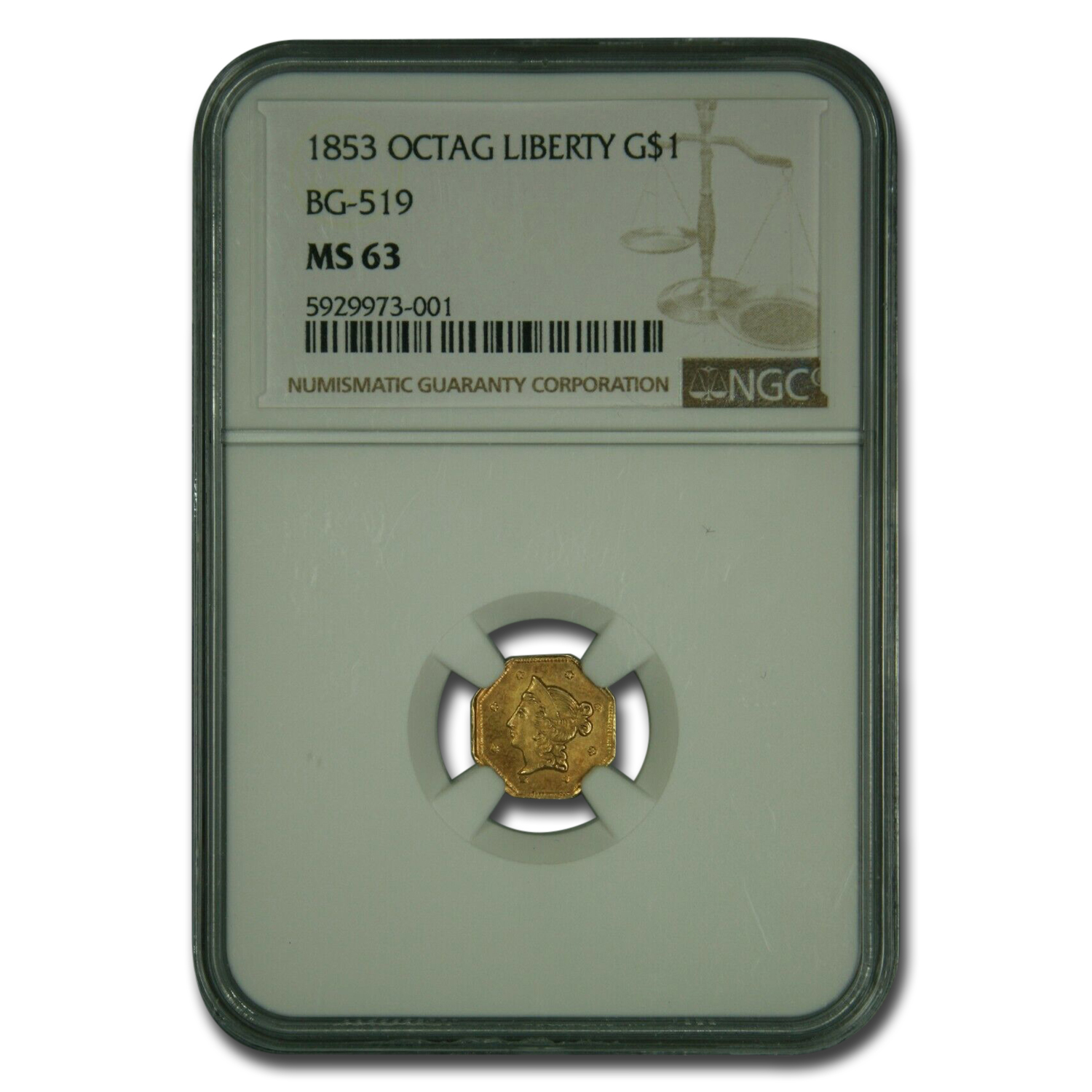 Buy 1853 $1 Liberty Octagonal Gold MS-63 NGC (BG-519)