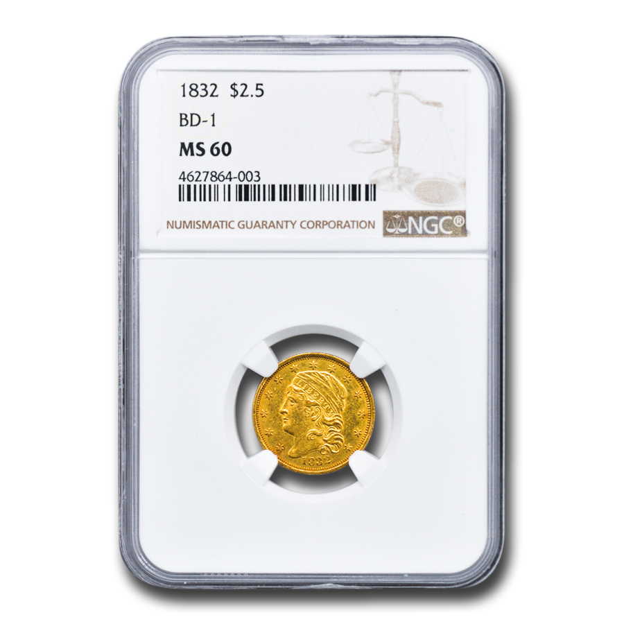 Buy 1832 $2.50 Gold Capped Bust Quarter Eagle MS-60 NGC (BD-1)