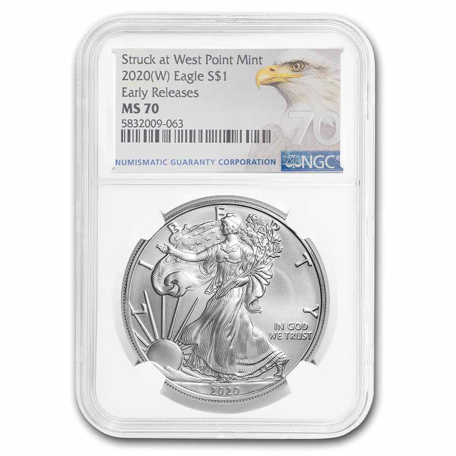 Buy 2020 (W) American Silver Eagle MS-70 NGC (ER, Eagle Label)