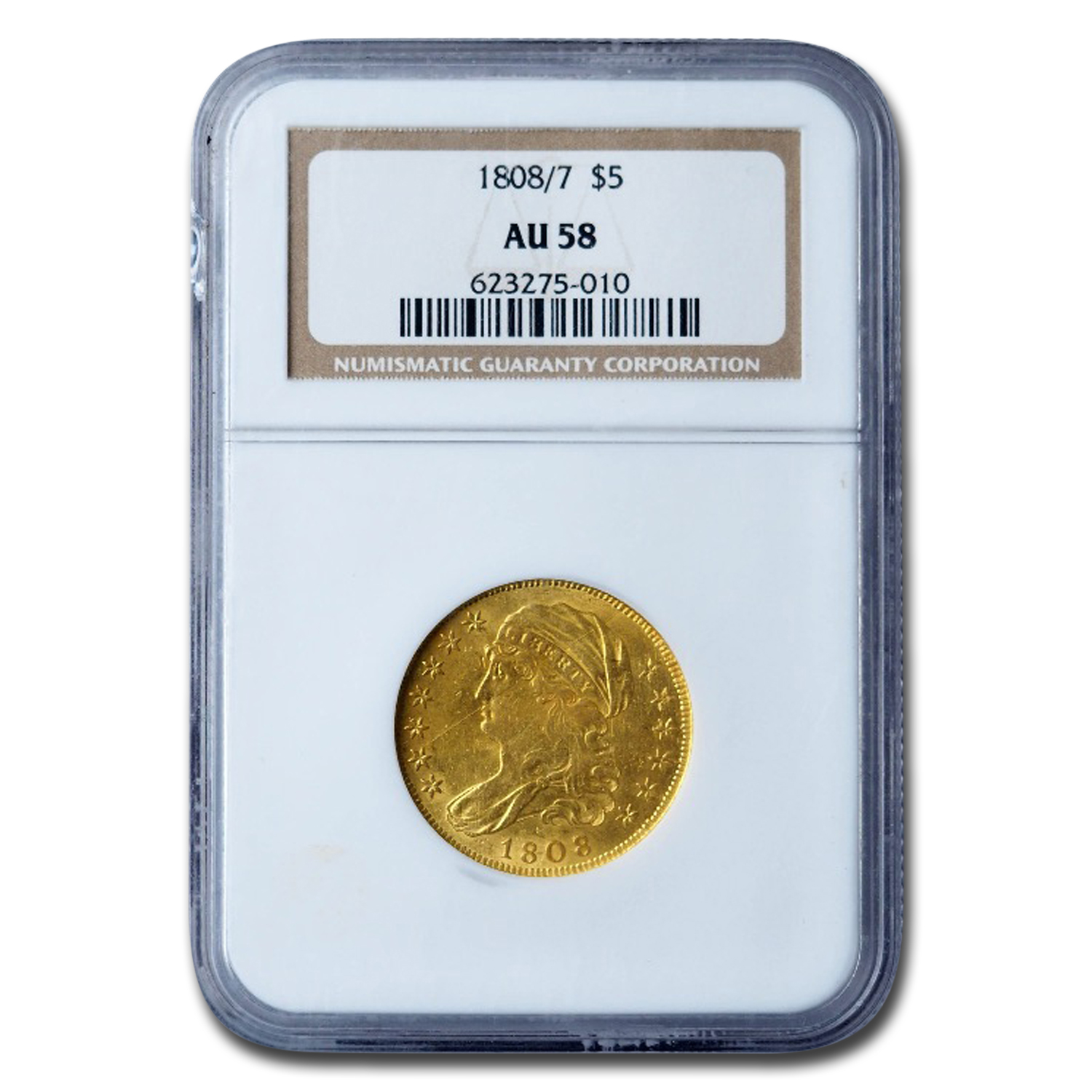 Buy 1808/7 $5 Gold Capped Head Half Eagle AU-58 NGC