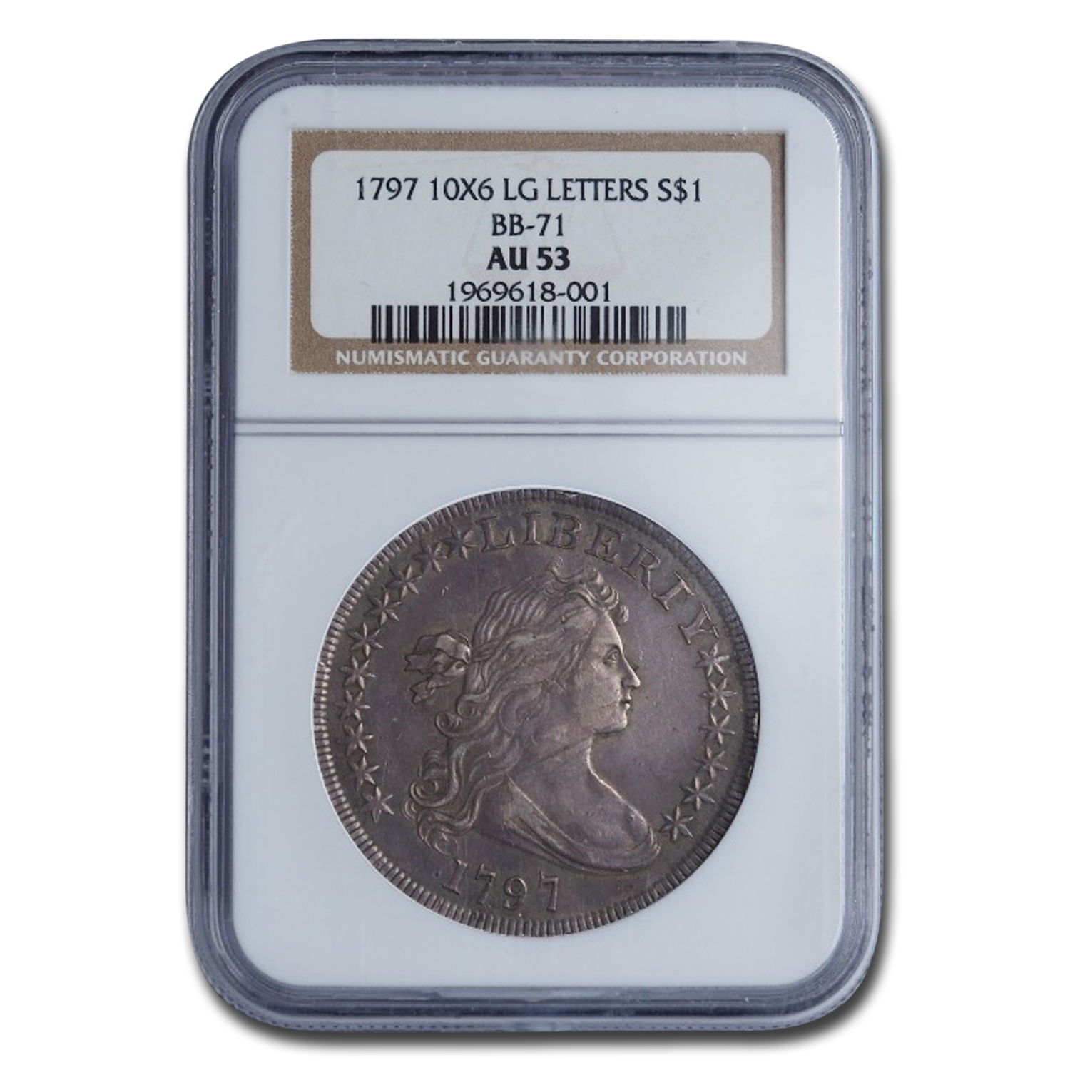 Buy 1797 Draped Bust Dollar AU-53 NGC (10x6 Lg Letters, BB-71) - Click Image to Close