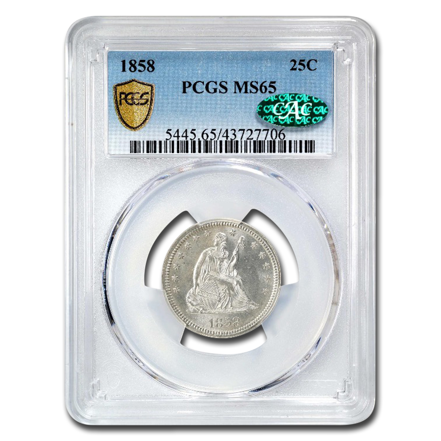 Buy 1858 Liberty Seated Quarter MS-65 PCGS CAC