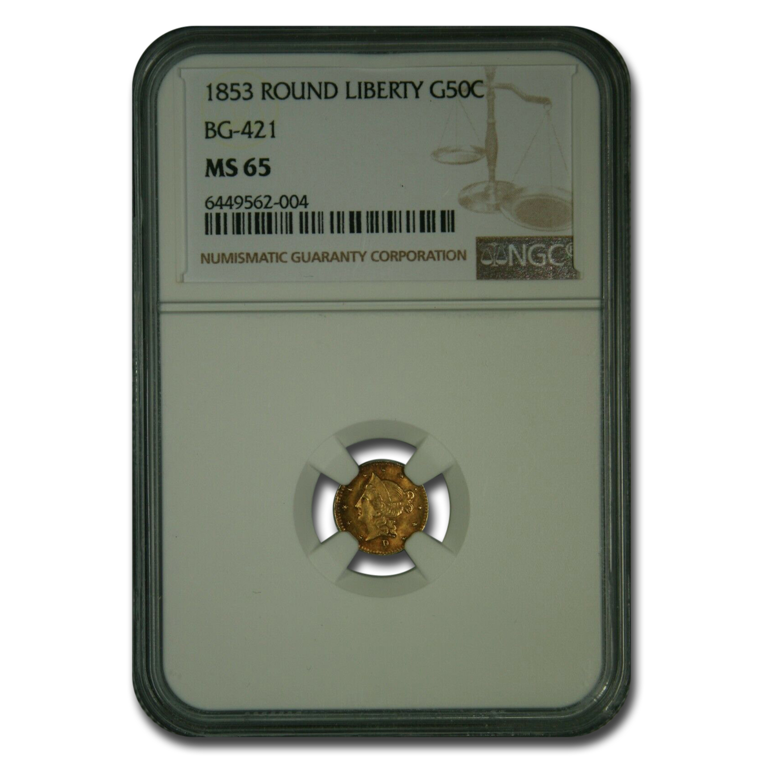 Buy 1853 Liberty Round 50 Cent Gold MS-65 NGC (BG-421)