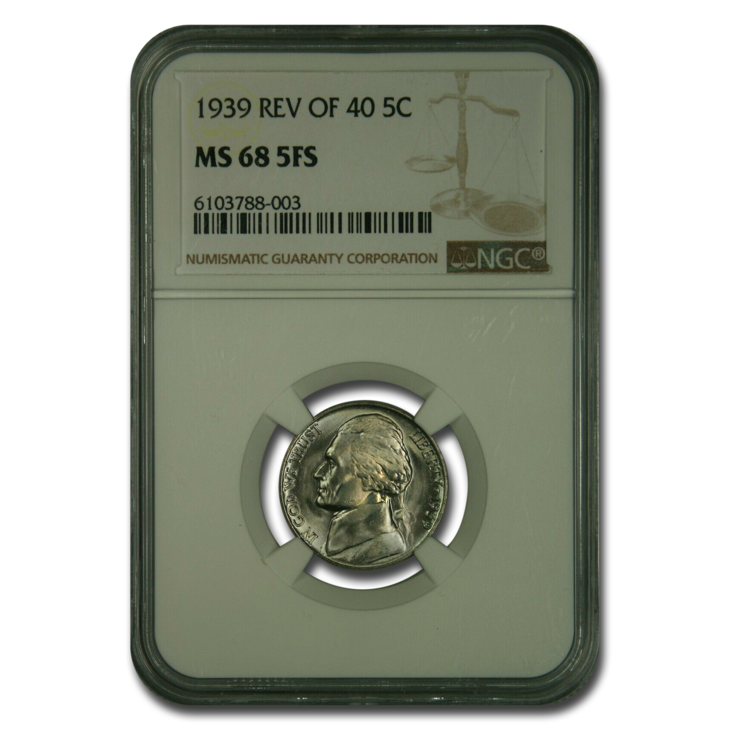 Buy 1939 Jefferson Nickel MS-68 NGC (FS, Reverse of 40)