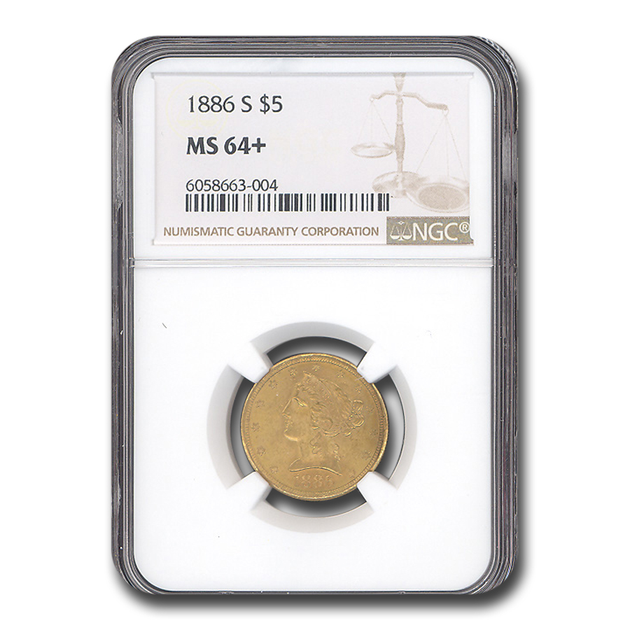 Buy 1886-S $5 Liberty Gold Half Eagle MS-64+ NGC - Click Image to Close