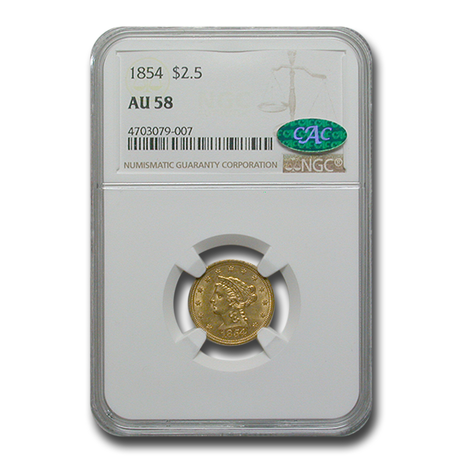 Buy 1854 $2.50 Liberty Gold Quarter Eagle AU-58 NGC CAC