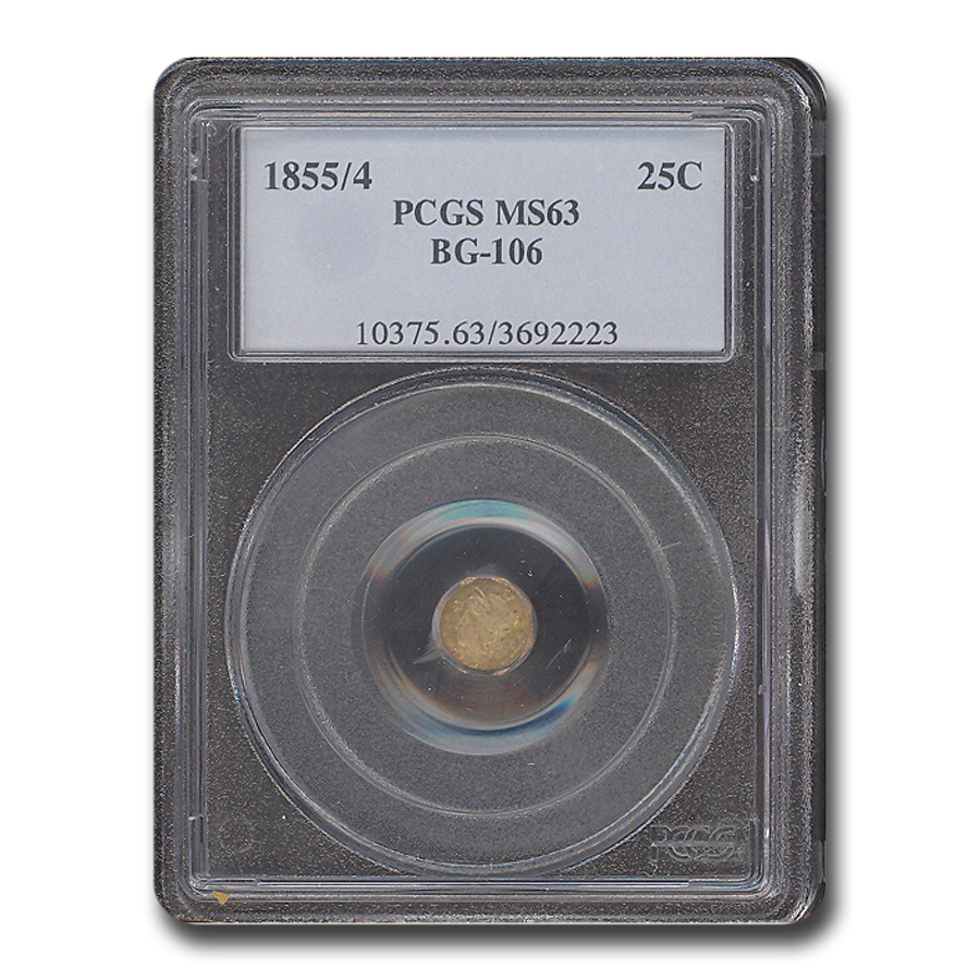 Buy 1855/4 Liberty Octagonal 25 Cent Gold MS-63 PCGS (BG-106) - Click Image to Close