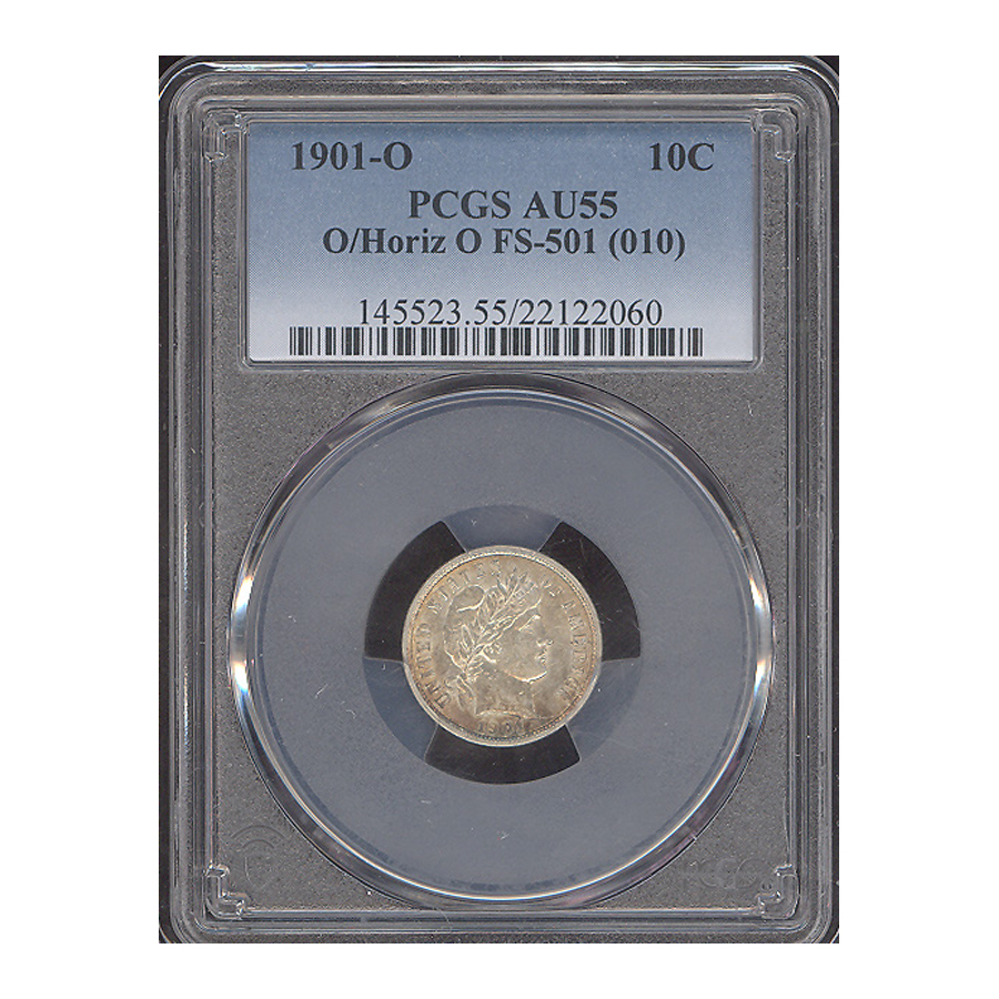 Buy 1901-O/O Barber Dime AU-55 PCGS (Horiz. O, FS-501) - Click Image to Close