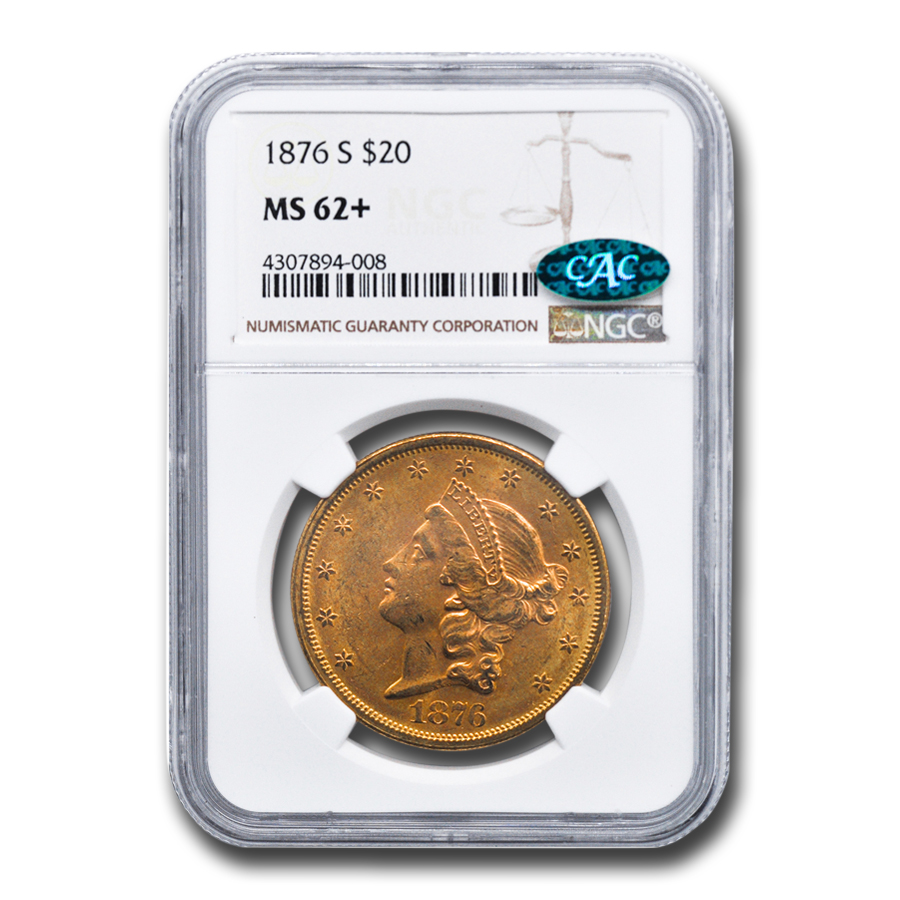 Buy 1876-S $20 Liberty Gold Double Eagle MS-62+ NGC CAC