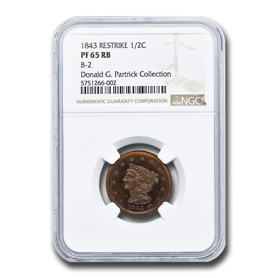 Buy 1843 Half Cent PF-65 NGC (Red/Brown, Restrike, B-2)