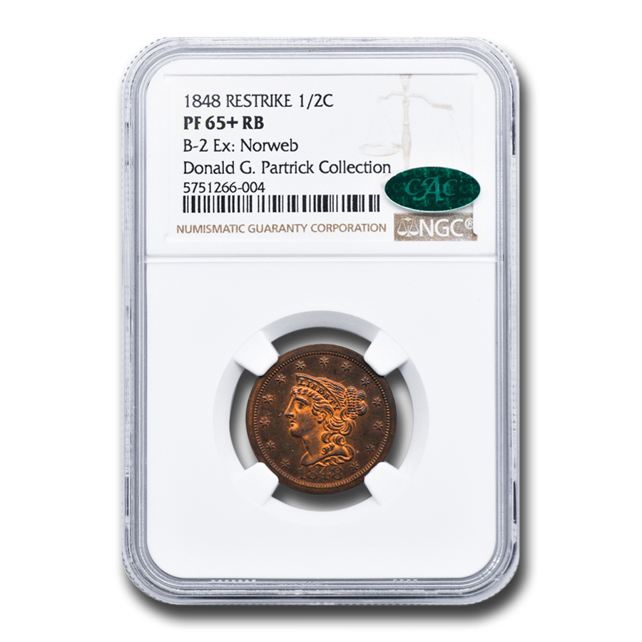 Buy 1848 Half Cent PF-65+ NGC CAC (Red/Brown, Restrike, B-2 NORWEB) - Click Image to Close