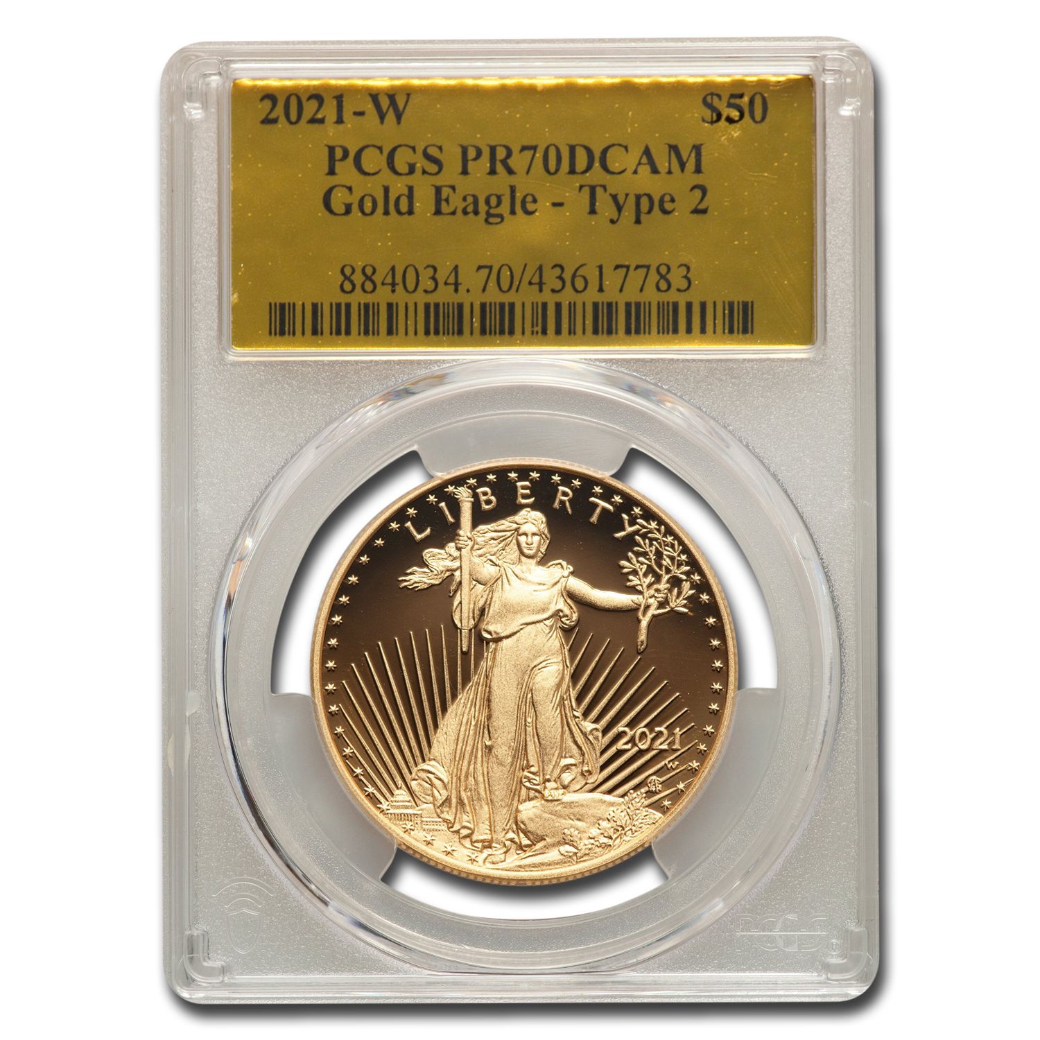 Buy 2021-W 1 oz Proof Gold Eagle (Type 2) PR-70 PCGS (Gold Foil) - Click Image to Close