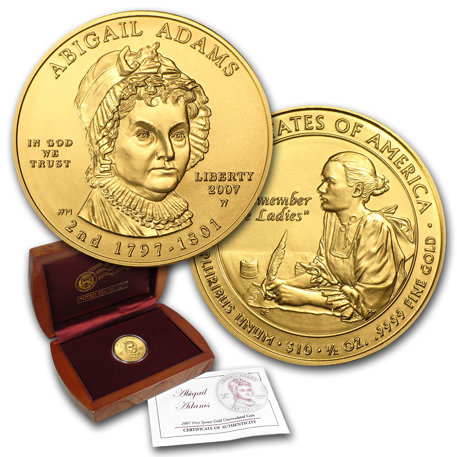 Buy 2007-W 1/2 oz Gold Abigail Adams BU (w/Box & COA) - Click Image to Close