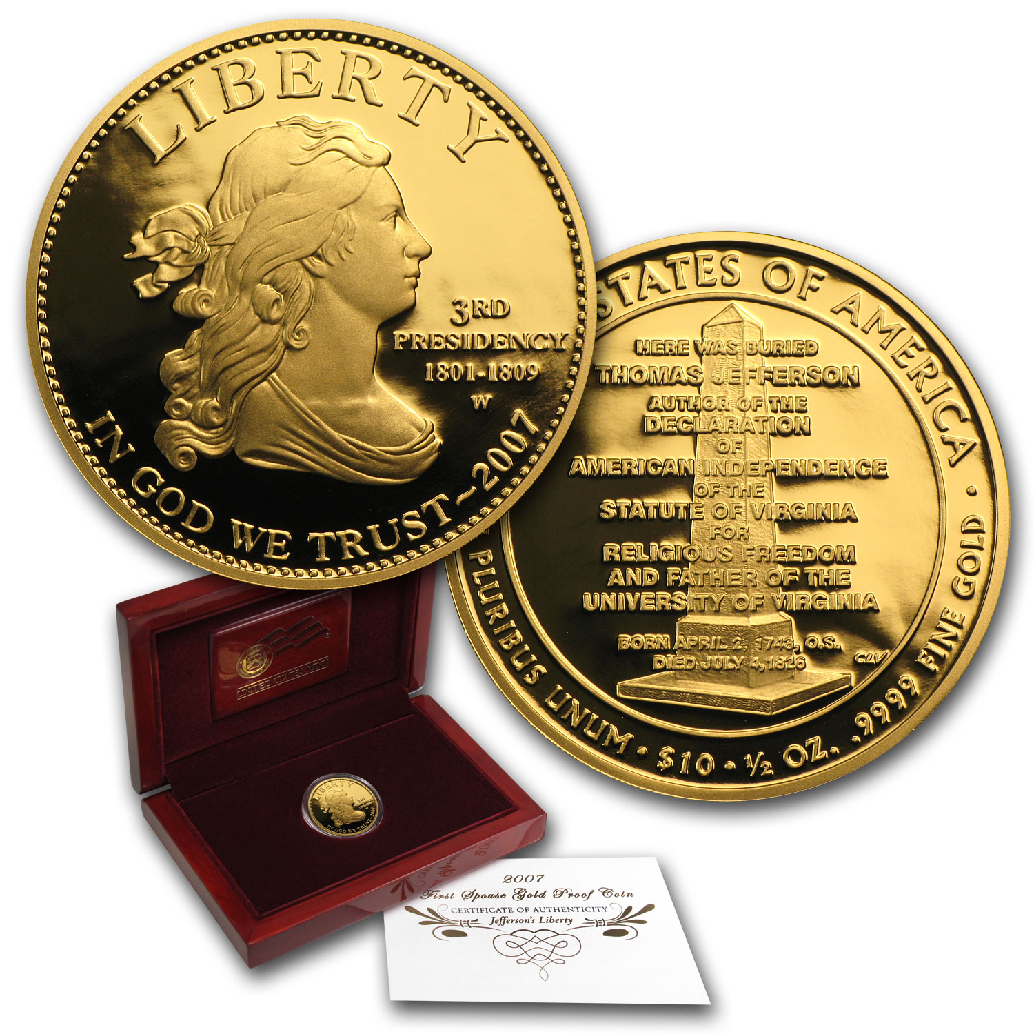 Buy 2007-W 1/2 oz Proof Gold Jefferson's Liberty (w/Box & COA)