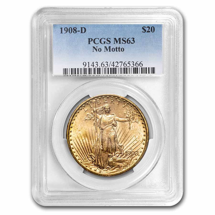 Buy 1908-D $20 Saint-Gaudens Gold No Motto MS-63 PCGS