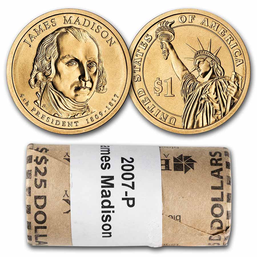 Buy 2007-P James Madison 25-Coin Presidential Dollar Roll