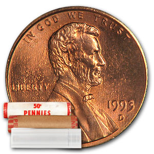 Buy 1993-D Lincoln Cent 50-Coin Roll BU