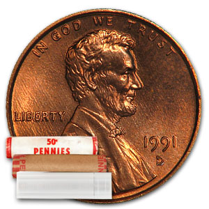 Buy 1991-D Lincoln Cent 50-Coin Roll BU