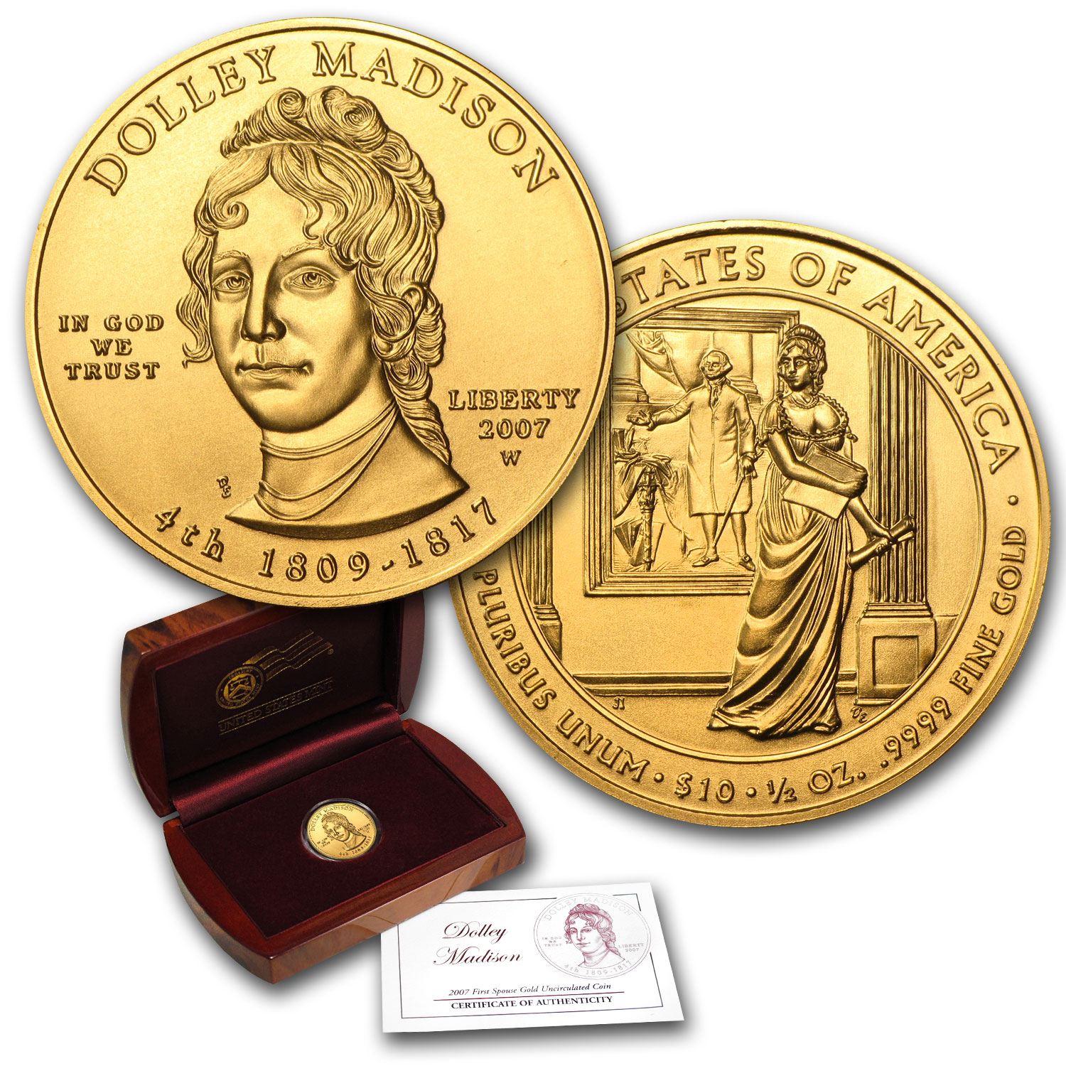 Buy 2007-W 1/2 oz Gold Dolley Madison BU (w/Box & COA) - Click Image to Close