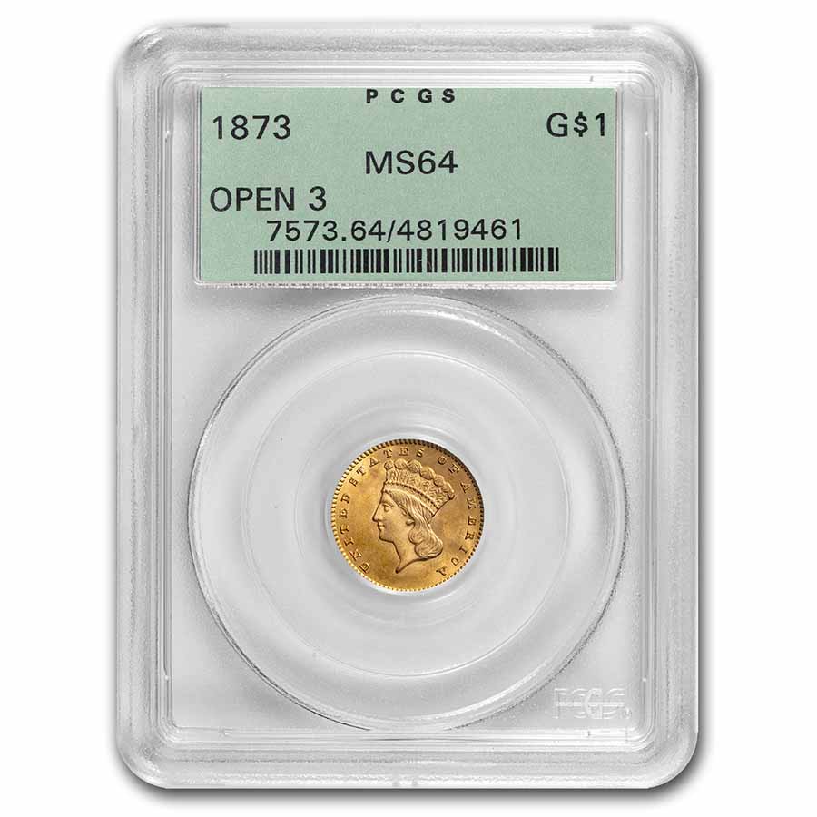 Buy 1873 $1 Indian Head Gold Open-3 MS-64 PCGS